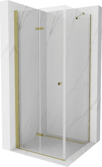 Mexen Lima, sprchovací kút 100 (dvere) x 100 (stena) cm, 6mm číre sklo, zlatý profil, 856-100-100-50-00