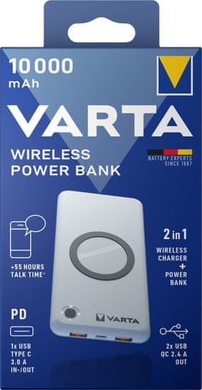 VARTA bezdrátová powerbanka Portable Wireless, 10000mAh