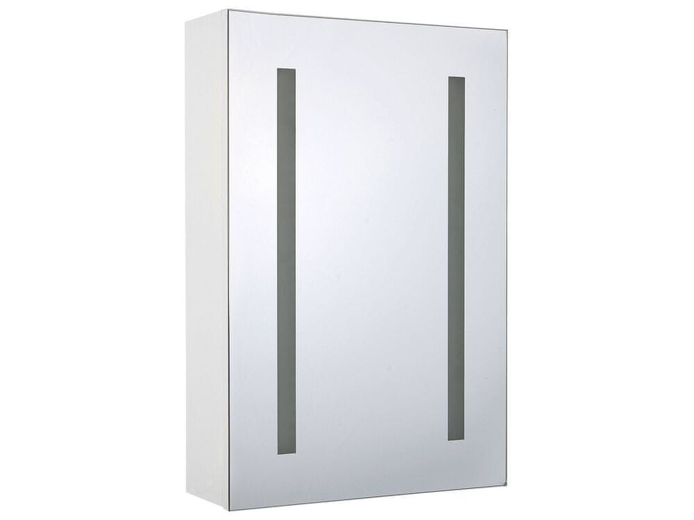 Beliani Kúpeľňová zrkadlová skrinka na stenu s LED osvetlením 40 x 60 cm biela CAMERON