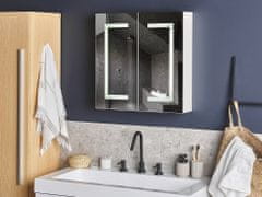 Beliani Kúpeľňová zrkadlová skrinka na stenu s LED osvetlením 60 x 60 cm biela MAZARREDO