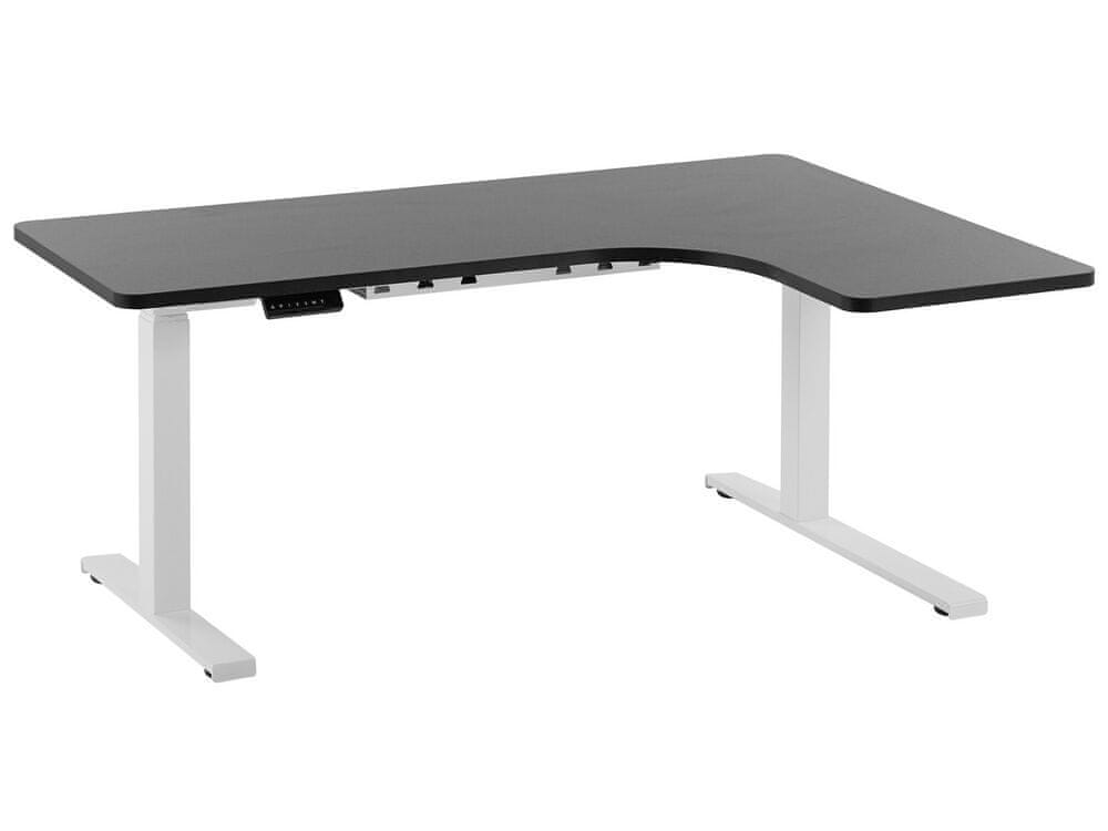 Beliani Rohový písací stôl elektricky nastaviteľný pravostranný 160 x 110 cm čierno-biely DESTIN II