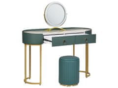 Beliani Toaletný stolík s 2 zásuvkami a LED zrkadlom tmavozelená/zlatá VINAX