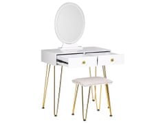 Beliani Toaletný stolík s 2 zásuvkami a LED zrkadlom biela/zlatá CAEN