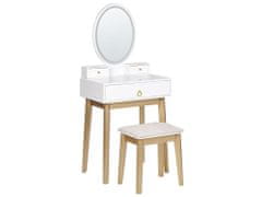 Beliani Toaletný stolík s 3 zásuvkami a LED zrkadlom biela/zlatá ROSEY