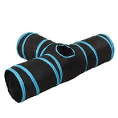 Vidaxl Tunel pre mačky 3-cestný čierno-modrý 90 cm polyester