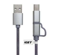 iGET CABLE G2V1 - Univerzálny dátový a nabíjací kábel s konektormi USB-C a microUSB, 2A rýchlonabíjanie