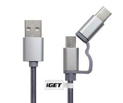 iGET CABLE G2V1 - Univerzálny dátový a nabíjací kábel s konektormi USB-C a microUSB, 2A rýchlonabíjanie