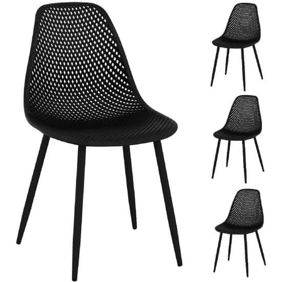 shumee Škandinávska prelamovaná plastová stolička s oceľovými nohami do 150 kg, 4 ks čierna