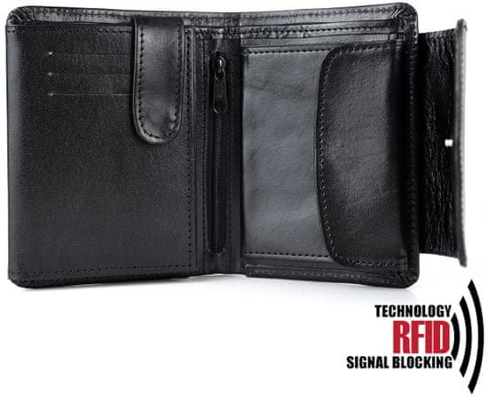 VegaLM UNISEX RFID Ochranná kožená peňaženka v čiernej farbe